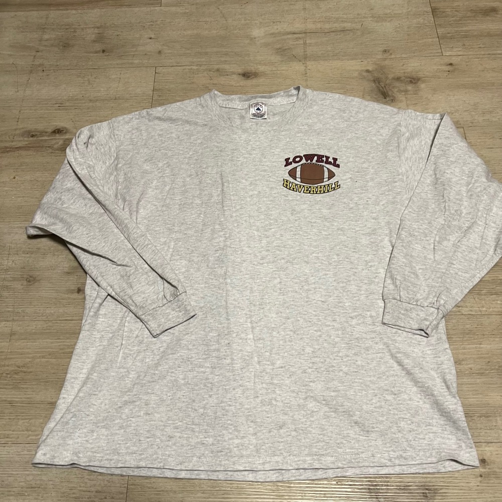 Lowell Haverhill Mass Turkey Day Football 2002‎ Mens Long Sleeve Shirt Gray XL